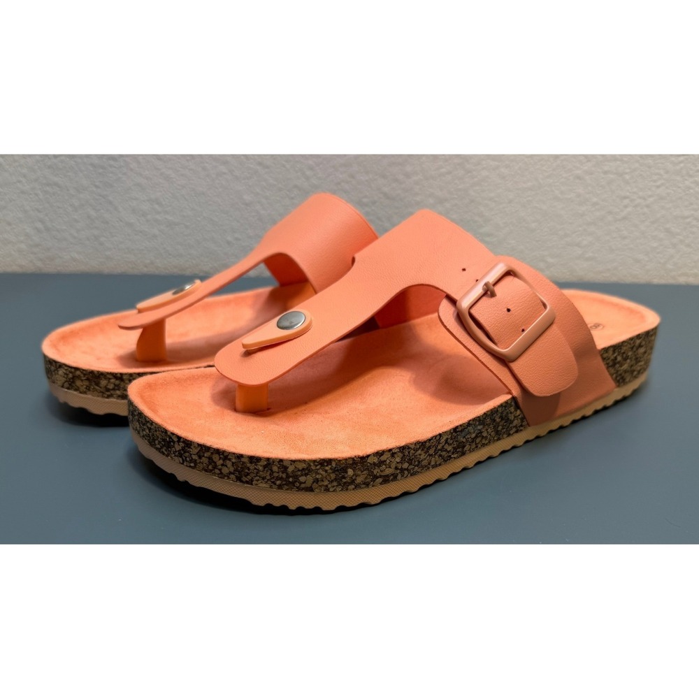 Wild Diva‎ Lounge Womens 8 Coral Peach Cork Platform Thong Buckle Sandals